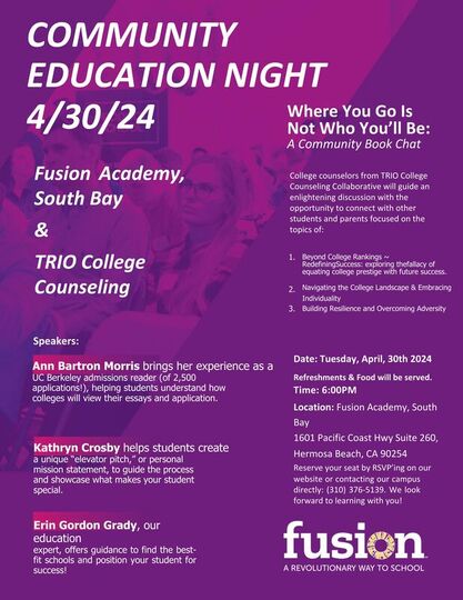 Fusion school college admissions and education night event